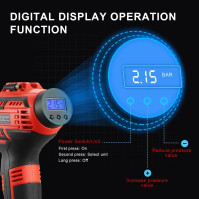 TEENO Přenosné kompresory 20 V s digitálním manometrem, bezdrátová nafukovačka s LCD displejem, nafukuje kola, auto