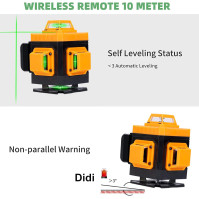 Laserový nivelátor 360° x 4D s automatickým samovyrovnáváním, zelený paprsek křížového laserového nástroje