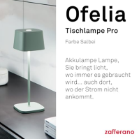 Zafferano, Ofelia lampa, Bezdrátová, Dobíjecí stolní lampa s dotykovým ovládáním, Vhodná i pro venkovní použití, Stmívač, 2200-3