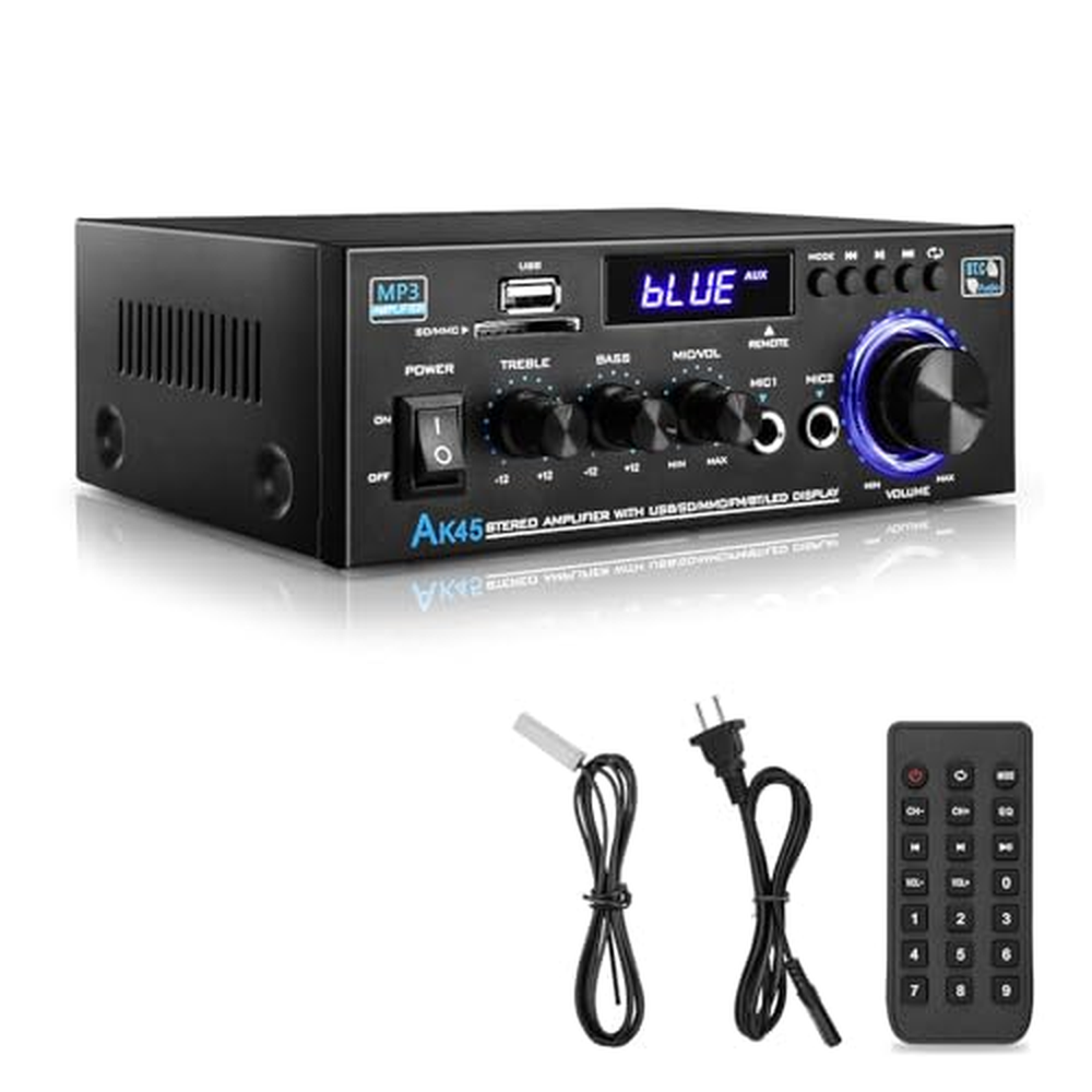 Stereofonní zesilovač - KKMOL HiFi zesilovač, AK45 Mini Bluetooth stereofonní audio zesilovač přijímač, 12V/ 220V 400W 2 kanály 