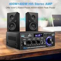 Stereofonní zesilovač - KKMOL HiFi zesilovač, AK45 Mini Bluetooth stereofonní audio zesilovač přijímač, 12V/ 220V 400W 2 kanály 