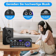 Stereofonní zesilovač - KKMOL HiFi zesilovač, AK45 Mini Bluetooth stereofonní audio zesilovač přijímač, 12V/ 220V 400W 2 kanály 