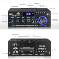 Stereofonní zesilovač - KKMOL HiFi zesilovač, AK45 Mini Bluetooth stereofonní audio zesilovač přijímač, 12V/ 220V 400W 2 kanály 