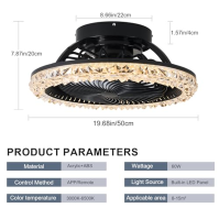 Stropní ventilátor JIINOO s osvětlením, LED křišťálové stropní světlo s ventilátorem, stmívatelné časování, otočný o 360°, 6 ryc