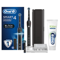 Oral-B Smart 4 4500 CrossAction dobíjecí elektrický zubní kartáček, černý, 3 režimy čištění, 2 hlavice, prémiové cestovní pouzdr