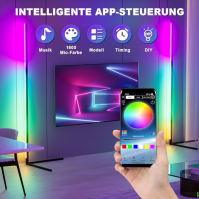 GIACOMO LED stojací lampa do obývacího pokoje s 12V adaptérem, RGB rohová lampa stmívatelná s dálkovým ovládáním a APP, 16 milio