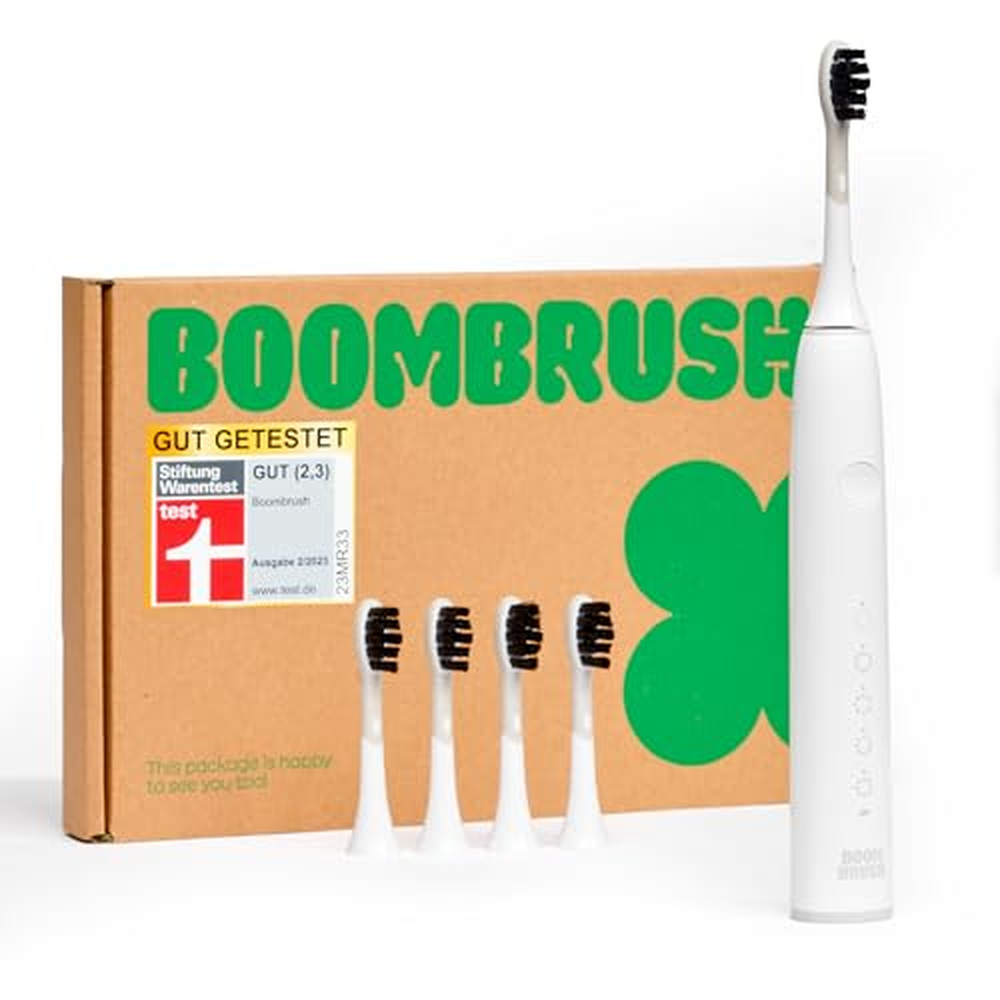 Elektrický zubní kartáček BOOMBRUSH Sonic Toothbrush s 90denní baterií včetně 5 náhradních hlavic - bílý