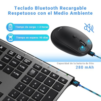 iClever 2.4G/Bluetooth klávesnice a myš DK03-QWERTY Španělská bezdrátová USB klávesnice s myší, s dobíjecí baterií, ergonomický 