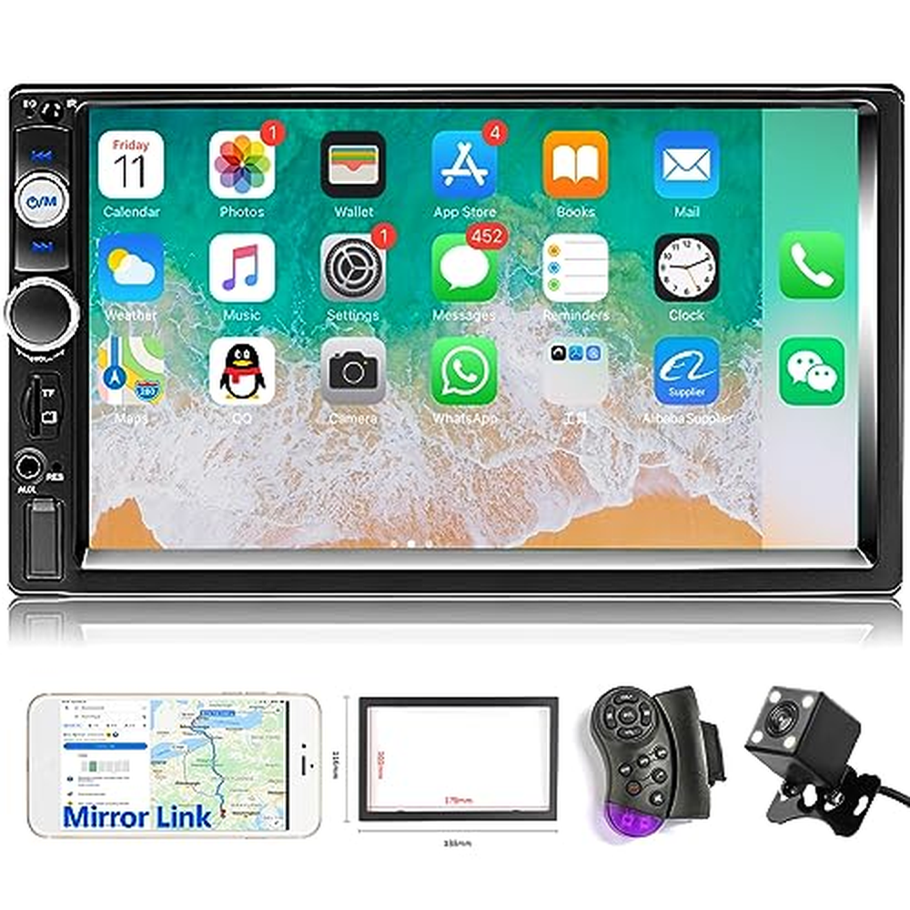 Hodozzy 2 Din autorádio Bluetooth, Double Din Car Stereo 7" obrazovka s dotykovým displejem Auto MP5 Multimediální rádio Mirror 