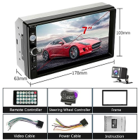 Hodozzy 2 Din autorádio Bluetooth, Double Din Car Stereo 7" obrazovka s dotykovým displejem Auto MP5 Multimediální rádio Mirror 