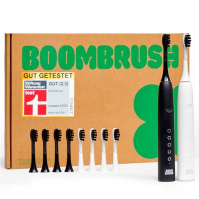 BOOMBRUSH Elektrický zubní kartáček Sonic Toothbrush s 90denní baterií včetně 10 náhradních hlavic - černá/bílá