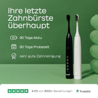 BOOMBRUSH Elektrický zubní kartáček Sonic Toothbrush s 90denní baterií včetně 10 náhradních hlavic - černá/bílá