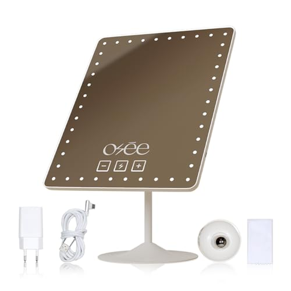 Osée - Glowy Beauty Mirror - profesionální osvětlené zrcadlo: 42 LED přirozeného světla, nastavitelná intenzita, dotykový disple