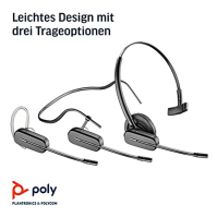 Plantronics - CS540 - bezdrátová náhlavní souprava DECT s APS-11 (Poly) - konvertibilní s jedním uchem (mono) (3 styly nošení) -