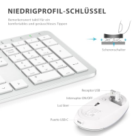 iClever Keyboard Mouse Set Wireless - tichá dobíjecí bezdrátová klávesnice s protiprachovou fólií, německé rozložení QWERTZ pro 