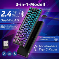 RK61 RGB herní klávesnice, 2,4 GHz bezdrátová/Bluetooth/drátová, 60% mechanická klávesnice, 61 kláves, hnědé spínače s možností 