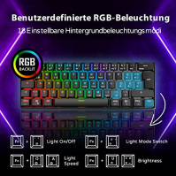 RK61 RGB herní klávesnice, 2,4 GHz bezdrátová/Bluetooth/drátová, 60% mechanická klávesnice, 61 kláves, hnědé spínače s možností 