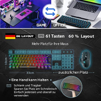 RK61 RGB herní klávesnice, 2,4 GHz bezdrátová/Bluetooth/drátová, 60% mechanická klávesnice, 61 kláves, hnědé spínače s možností 