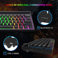 60% Mechanická herní klávesnice typu C Kabelová/bezdrátová Bluetooth 19 Chroma RGB podsvícení Nabíjecí 4400mAh Multimediální kno