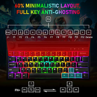 60% Mechanická herní klávesnice typu C Kabelová/bezdrátová Bluetooth 19 Chroma RGB podsvícení Nabíjecí 4400mAh Multimediální kno