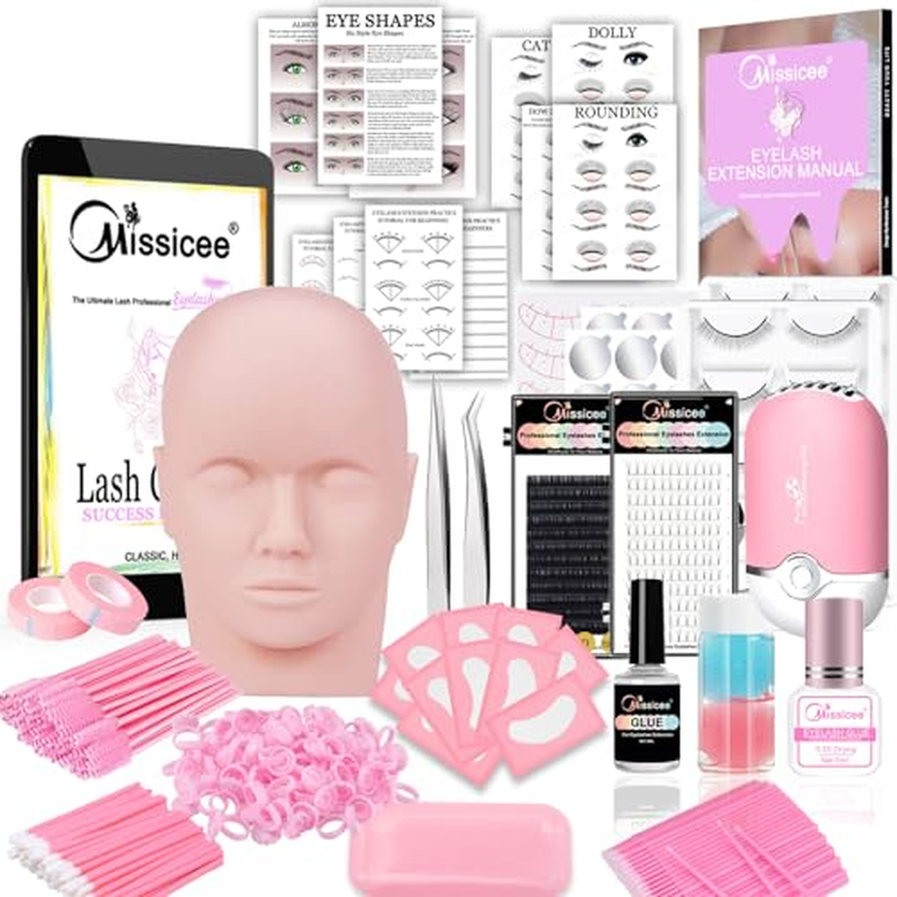 Sada na prodlužování řas, Missicee New Upgrade 328 Piece Set Lash Extension Kit s hlavou figuríny 0.3s Fast Dry Glue USB Eyelash