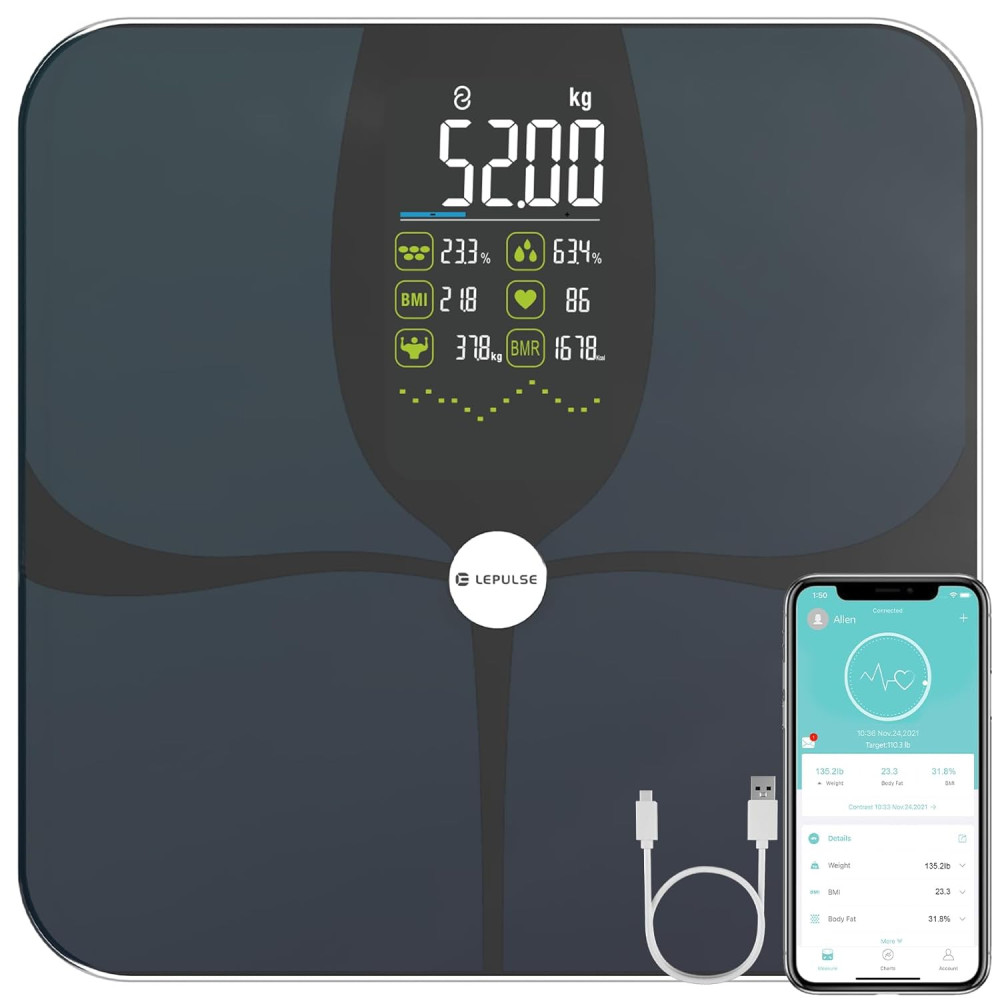 Lepulse Body Fat Scale F4 Pro, dobíjecí váha s analýzou tělesného tuku a svalové hmoty, váha s analýzou tělesného tuku, trend, v