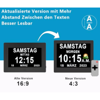Alzheimer digitální kalendář a hodiny pro seniory, digitální hodiny, budík, kalendář pro seniory a nemocné demencí, 7 palců čern