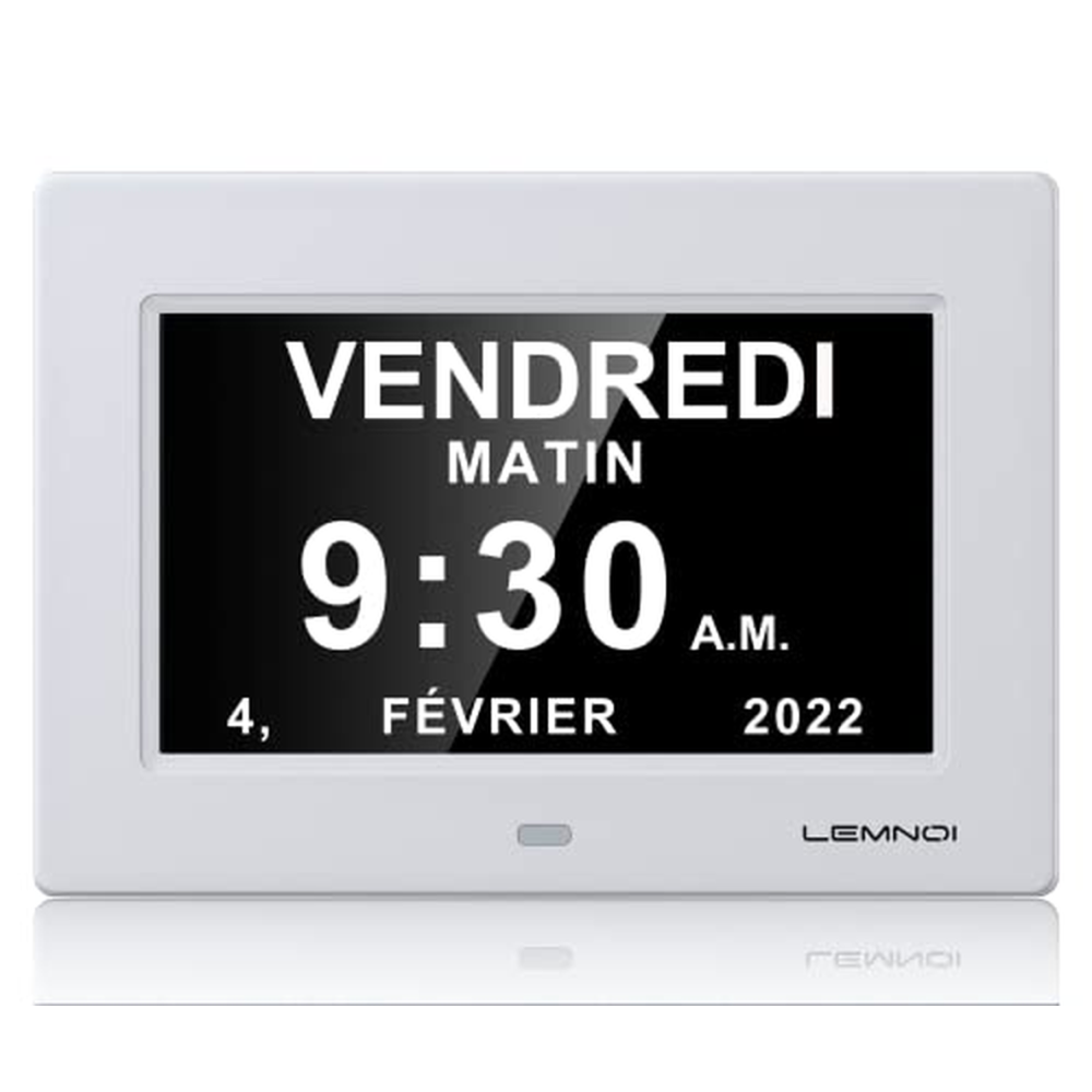 LEMNOI 7palcové digitální kalendářní hodiny LCD s datem, dnem a časem, nezkrácené, s automatickým stmíváním, 8 jazyků, HD disple