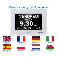 LEMNOI 7palcové digitální kalendářní hodiny LCD s datem, dnem a časem, nezkrácené, s automatickým stmíváním, 8 jazyků, HD disple