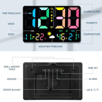 zerotop Digitální nástěnné hodiny 11,5" Velké LED nástěnné hodiny s dálkovým ovládáním, digitální kalendář s datem Týden Temp pr