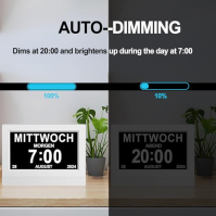 SINOIDEAS - 7palcový digitální kalendář, hodinky pro seniory, hodinky pro dementy s funkcí připomínání, hodinky s datem a dnem v