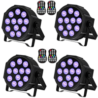 ZonQoonz 4PCS dobíjecí RGBW LED Par, 12 LED reflektorů na baterie s funkcí časovače a 7 režimy osvětlení, 8CH LED jevištní světl