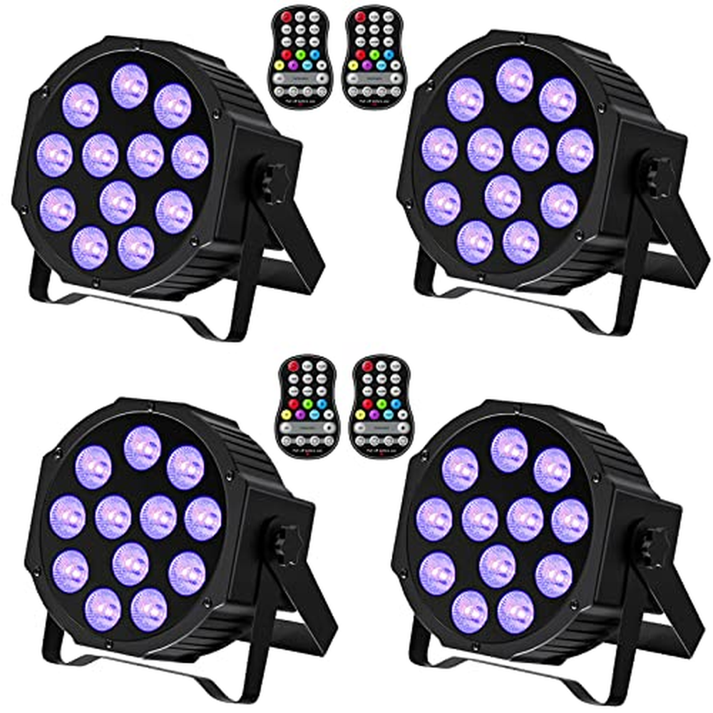 ZonQoonz 4PCS dobíjecí RGBW LED Par, 12 LED reflektorů na baterie s funkcí časovače a 7 režimy osvětlení, 8CH LED jevištní světl