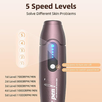 Mikrojehličkové pero A10 Elektrické derma pero s LCD displejem a 5 úrovněmi včetně 22 jehlových kazet Nastavitelné 0-2,5 mm Bezd