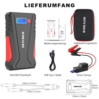 DINKALEN Jump Starter Power Pack, 800A 12V posilovač autobaterie Jump Starter (do 6L benzínových/5L naftových motorů) s LCD disp