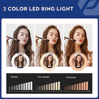 Fotopro Ring Light se stativem, 10palcové LED selfie světlo s držákem telefonu s dálkovým ovládáním Bluetooth, 3 barvy 10 nastav