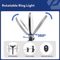 Fotopro Ring Light se stativem, 10palcové LED selfie světlo s držákem telefonu s dálkovým ovládáním Bluetooth, 3 barvy 10 nastav