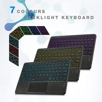 Klávesnice bluetooth pro tablety s touchpadem Podsvícená dobíjecí QWERTZ klávesnice Bezdrátová klávesnice se 7 barvami