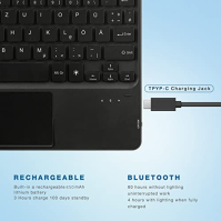 Klávesnice bluetooth pro tablety s touchpadem Podsvícená dobíjecí QWERTZ klávesnice Bezdrátová klávesnice se 7 barvami