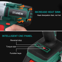 Akumulátorový rázový utahovák STANEW, nastavitelný točivý moment, 1/2 palce, 20V, max 320 Nm s baterií 3,0 Ah