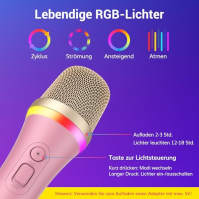 TONOR Dynamický mikrofon pro karaoke, vokální mikrofon RGB XLR pro zpěv, ruční mikrofon s 5m kabelem, růžový superkardioidní mik