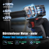 ZKH akumulátorový rázový utahovák set 20V, 1/2 palcový bezkartáčový motor, Maximální točivý moment 380NM, 2500 RPM, 2x4