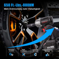 ZKH akumulátorový rázový utahovák set 20V, 1/2 palcový bezkartáčový motor, Maximální točivý moment 380NM, 2500 RPM, 2x4