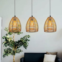 YIKEGE LICHT 3x vintage závěsná lampa na baterie s dálkovým ovládáním boho ratanová lampa dobíjecí závěsná lampa stropní lampa b