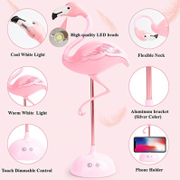 Fantasee Flamingo Stolní lampa USB Noční stolní lampa Nursery Noční světlo Dotykové stmívatelné pro dítě Děti Studenti Ložnice O