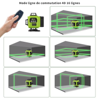 Křížový laser se stativem, Toovio 4x360° Multifunkční zelená 16řádková laserová vodováha Samonivelační | 2x3000mAh baterie | 30-