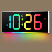 OQIMAX Nástěnné hodiny digitální Velké 12'' LED digitální nástěnné budíky s RGB barvou písma a nočním světlem, RGB budík digitál