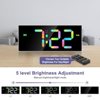 OQIMAX Nástěnné hodiny digitální Velké 12'' LED digitální nástěnné budíky s RGB barvou písma a nočním světlem, RGB budík digitál