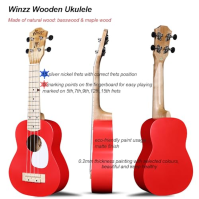 Winzz Dětské ukulele, sada sopránové ukulele pro začátečníky, dětské ukulele s 9 doplňky, 21palcové ukulele, červená barva