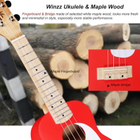 Winzz Dětské ukulele, sada sopránové ukulele pro začátečníky, dětské ukulele s 9 doplňky, 21palcové ukulele, červená barva